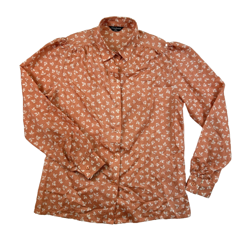 Vintage James Kenrob Women's L Button-Up Floral Orange 80s USA Made Union Made